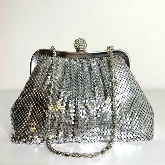 COPY - KATE LANDRY silver metallic mesh rhinestone evening purse formal event - Picture 1 of 15